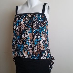 ☀️ Maxine of Hollywood Printed Blouson Tankini Sz 6 NWOT